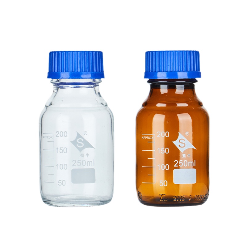 蜀牛蓝盖试剂瓶黄盖高硼硅玻璃瓶棕色丝口实验室取样瓶100/500ml