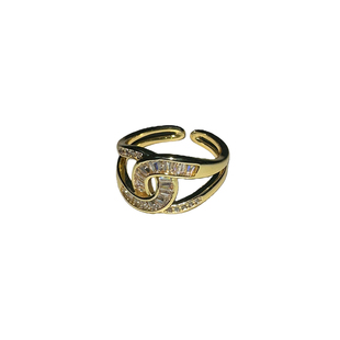 atmshop小香风双c复古时髦夸张镶嵌戒指开口古着感个性辣妹食指戒