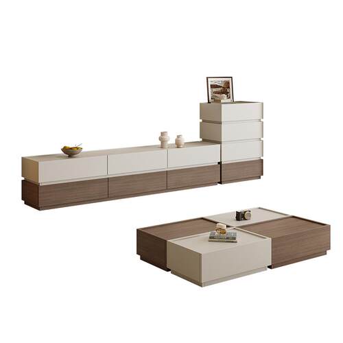 帕美迪实用木落地电视柜客厅小户型组合拼色可定制茶几收纳储物柜