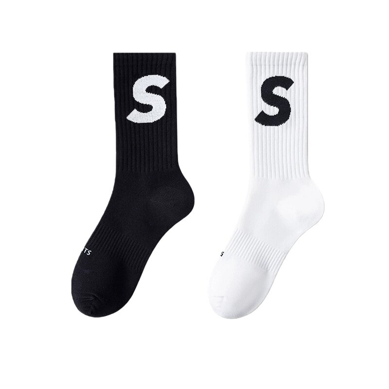 配鲨鱼裤的袜子春季纯棉无骨女袜学院风瑜伽袜中长筒S字母运动袜