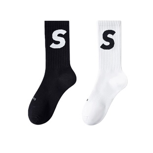 配鲨鱼裤的袜子春季纯棉无骨女袜学院风瑜伽袜中长筒S字母运动袜