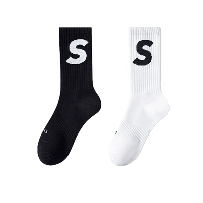 春季纯棉无骨S字母中长筒运动袜