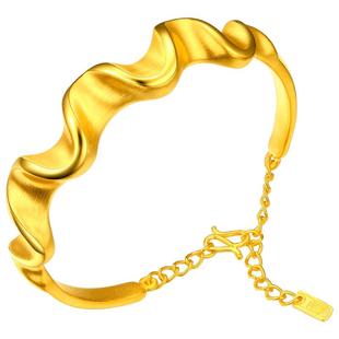 潮宏基御范绸缎黄金足金3D硬金手镯结婚嫁xhs推荐生日礼物计价