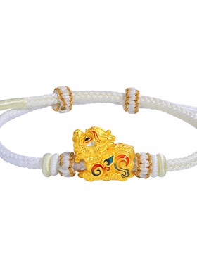 老庙黄金足金潮玩瑞兽系列富贵貔貅手绳手链5D鎏彩招财进宝送礼物