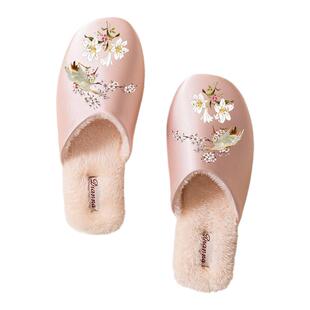 女士棉拖鞋高级感秋冬保暖加绒舒适地板鞋厚底防滑轻奢国风缎面男