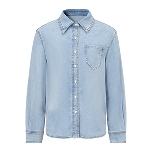 FF仿佛衬衫女2025年秋新款休闲显瘦上衣垂感复古天丝牛仔衬衣外套