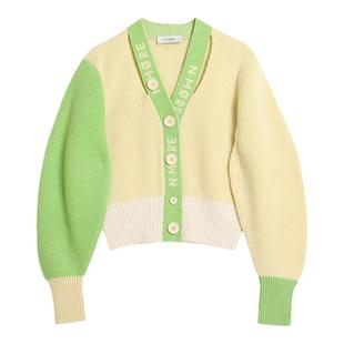 N·MORE设计师品牌 秋冬 撞色短款logo针织毛衣开衫