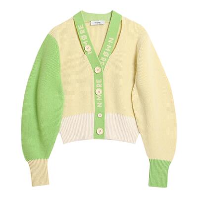 撞色短款logo针织毛衣开衫