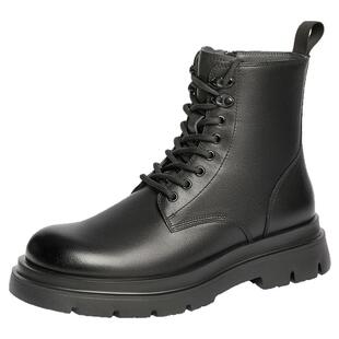 百丽男鞋马丁靴加绒冬新厚底切尔西靴工装靴休闲男靴A1675DD4