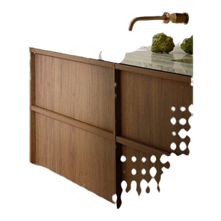 骨骼线浴室柜胡桃木中古风洗漱台洞石双台盆复古洗脸洗手盆柜组合