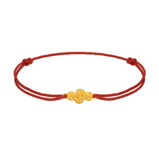 【新品】莱绅通灵 如意足金手绳 黄金路路通中国结平安结红绳手链