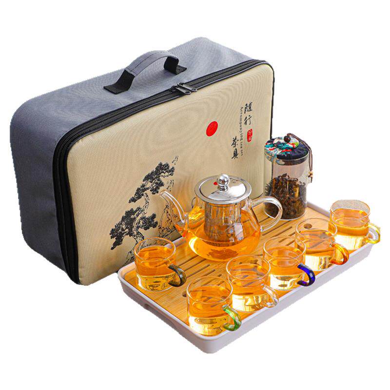 便携式旅行耐高温玻璃功夫茶具家用茶盘礼品套装户外茶具车载茶壶