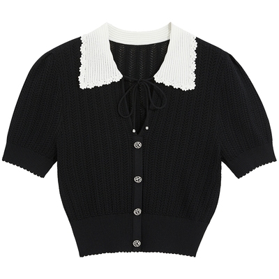 bebe夏季新款泡泡袖针织上衣