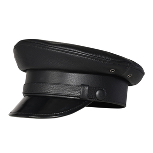 德国哈雷机车帽子男士真皮德式短檐大盖帽复古英伦牛皮水手船长帽