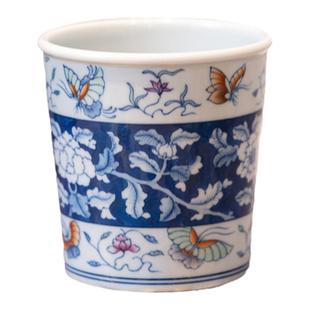 小雅家丨卓君手绘青花斗彩蓝地缠枝牡丹可乐杯子 景德镇中式茶具