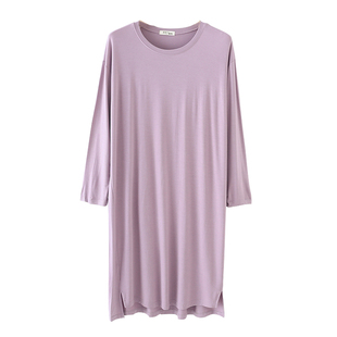 莫代尔长袖睡裙女春夏季薄款胖mm孕妇月子连衣裙大码休闲家居睡衣