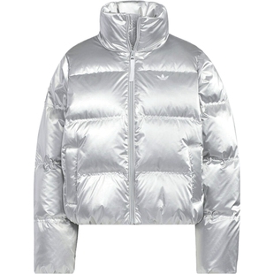 adidas阿迪达斯三叶草女子运动休闲保暖亮面立领羽绒服外套KC5402