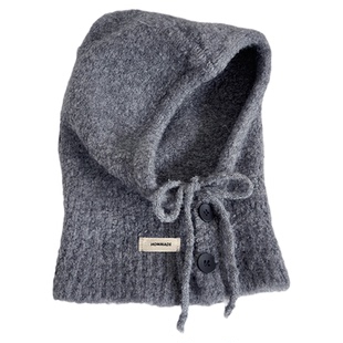 蓝色帽子女款2025新款冬季简约百搭巴拉克拉法帽围巾一体显白脸小