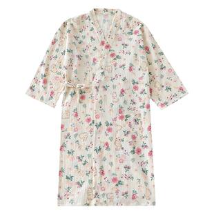 睡裙睡袍女夏季纯棉纱布和服春秋薄款日系家居服日式浴袍睡衣全棉