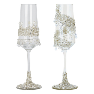 仲夏知己新婚礼物送新娘新人银色婚礼敬酒杯碎钻香槟杯礼物成品