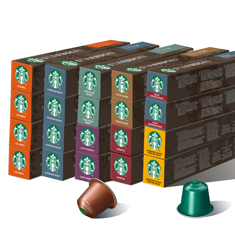 星巴克纯黑咖啡无蔗糖家享进口意式浓缩nespresso胶囊咖啡40粒装