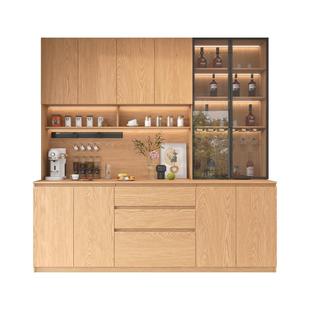 全实木定制餐边柜橡木客厅家用收纳储物玻璃碗柜橱柜靠墙一体高柜