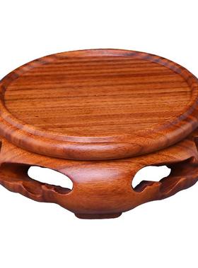 圆形底座香炉镂空实木玉石盆景