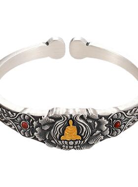 银千造无相佛足银999手工手镯