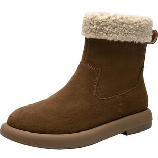 ZHR雪地靴女2025冬季加绒加厚保暖毛毛鞋真皮软底短靴东北二棉鞋