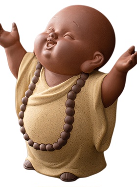 新中式紫砂禅意小和尚摆件家居装饰品陶瓷人物佛系可爱小沙弥摆设