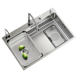 集渣加厚5MM厨房水槽大单槽SUS304不锈钢米粒压纹洗菜洗碗台上下