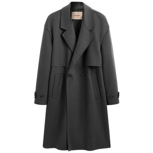 太平鸟男装 灰色西装领大衣男冬季休闲长款羊毛呢大衣外套男