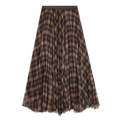 白鹿语复古撞色格纹半身裙