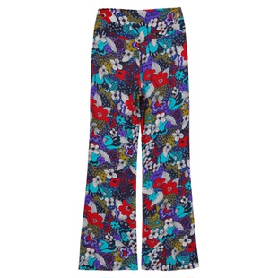 阁兰秀2025夏新款花色印花修身微喇叭裤女薄高腰弹力瑜伽裤子女装