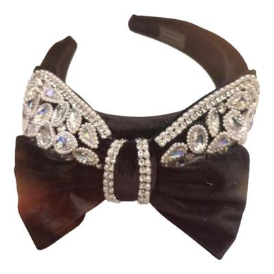 原创高端黑色蝴蝶结发箍女高颅顶新款银镶钻侧边发卡宽版头箍带齿