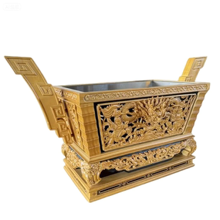 马槽炉佛堂供佛玄关供奉复古香炉雕花龙头木雕工艺禅意四方炉长方