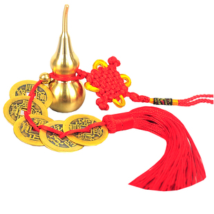 五帝钱六帝八帝铜钱全铜黄铜五吊钱门对门挂件五帝桐钱加葫芦饰品