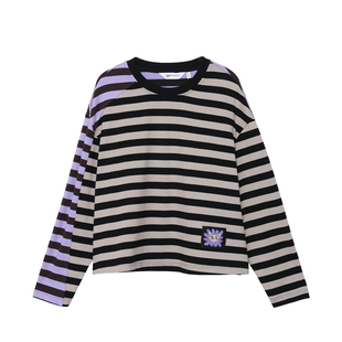 MOVEUP幻走2025秋季新款.FUN系列圆领撞色条纹贴布绣短款T恤女