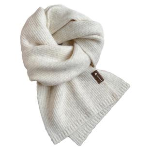 米白色高级感含羊毛围巾女秋冬季韩系氛围感保暖厚针织百搭围脖男