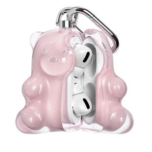 808FC原创萌系小熊Airpodspro2苹果耳机壳硬胶透粉airpods4保护套可爱软糖pro适配苹果三代四代蓝牙耳机盒
