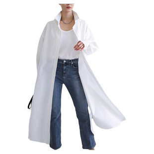 长款大码纯色衬衫女韩版宽松过膝直筒防晒衬衣夏季新款休闲薄外套