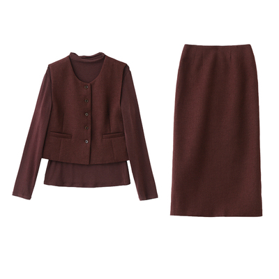 高级小香风职业套装裙毛呢三件套
