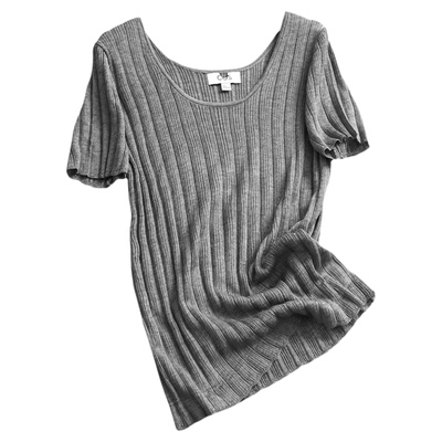 纯色冰感薄款修身版型罗纹针织衫