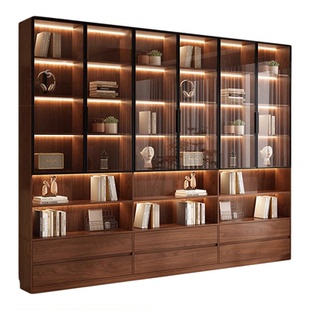 实木书柜电视柜组合客厅靠墙一体储物柜家用收纳柜定制玻璃门书柜