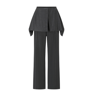 卢昱晓同款【deepmoss】hug 弹力抹胸层叠衬衫腰头羊毛直筒长裤