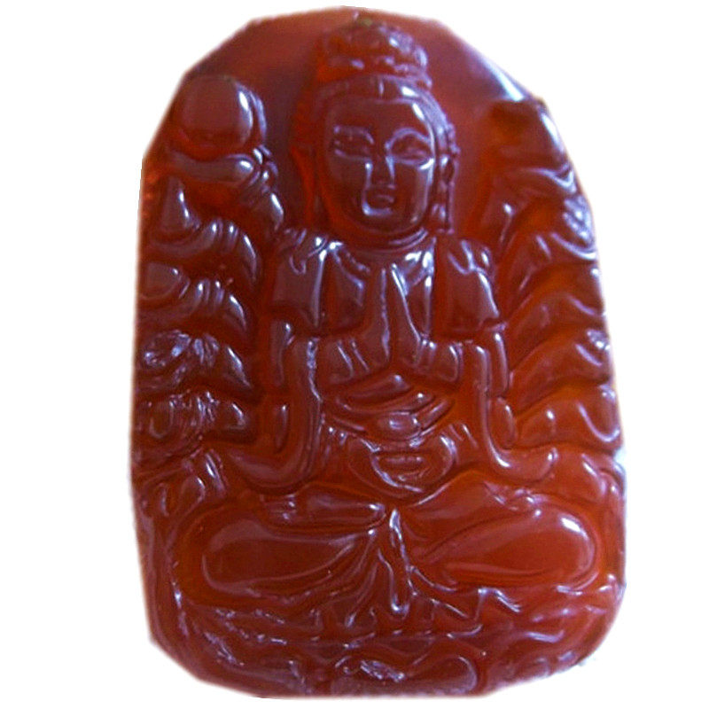 红玛瑙千手观音玉髓佛像吊坠项链