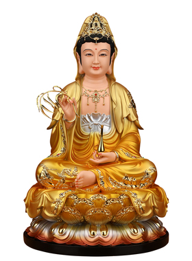 普陀山南海观音菩萨家用供奉树脂佛像坐莲金衣观世音佛堂摆件镇宅
