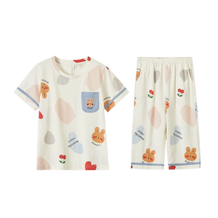 千线艺女童睡衣纯棉套装七分裤夏季短袖女孩小学生大童儿童家居服