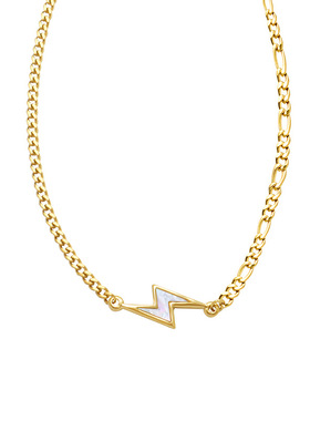 ins欧美复古白贝闪电钛钢项链女