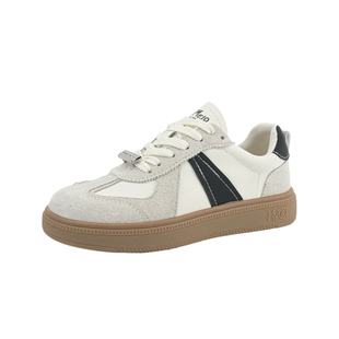 戈美其春季新款真皮板鞋女款平底韩版百搭系带德训鞋小白鞋子